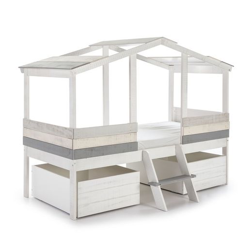 Letto cabina, 206 x 131 x 165 cm, in legno bianco e grigio | Collezione Ulises