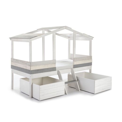 Letto cabina, 206 x 131 x 165 cm, in legno bianco e grigio | Collezione Ulises