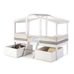 Letto cabina, 206 x 131 x 165 cm, in legno bianco e grigio | Collezione Ulises