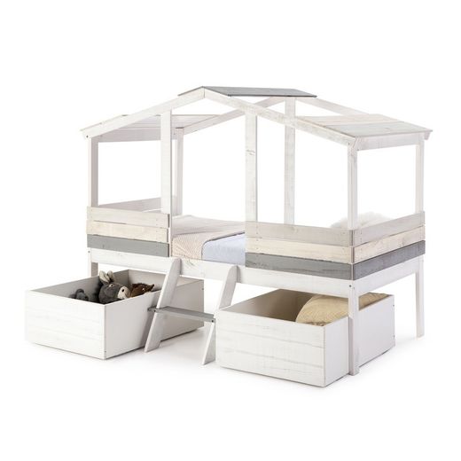 Letto cabina, 206 x 131 x 165 cm, in legno bianco e grigio | Collezione Ulises