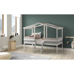 Letto cabina, 206 x 131 x 165 cm, in legno bianco e grigio | Collezione Ulises