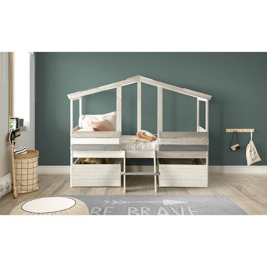Letto cabina, 206 x 131 x 165 cm, in legno bianco e grigio | Collezione Ulises