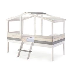 Letto cabina, 206 x 131 x 165 cm, in legno bianco e grigio | Collezione Ulises