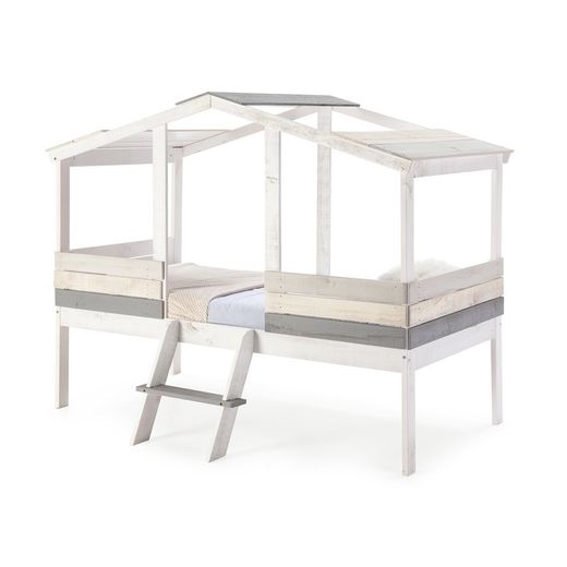 Letto cabina, 206 x 131 x 165 cm, in legno bianco e grigio | Collezione Ulises