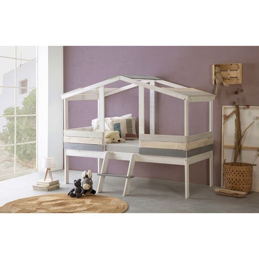 Letto cabina, 206 x 131 x 165 cm, in legno bianco e grigio | Collezione Ulises