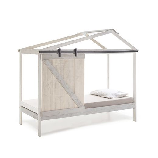 Letto a cabina, 208,5 x 103,5 x 183,5 cm, in legno di pino bianco e grigio | Collezione Lara