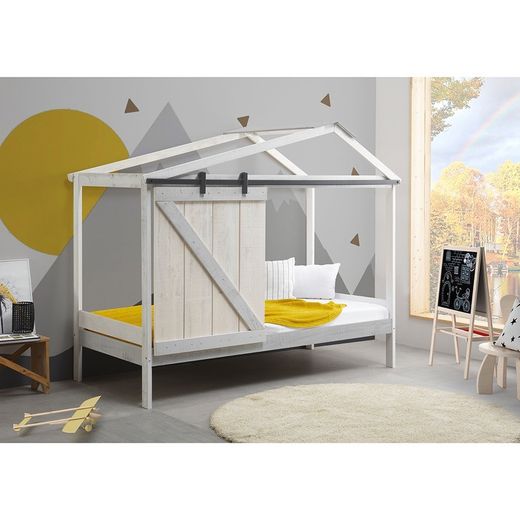 Letto a cabina, 208,5 x 103,5 x 183,5 cm, in legno di pino bianco e grigio | Collezione Lara