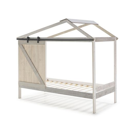 Letto a cabina, 208,5 x 103,5 x 183,5 cm, in legno di pino bianco e grigio | Collezione Lara