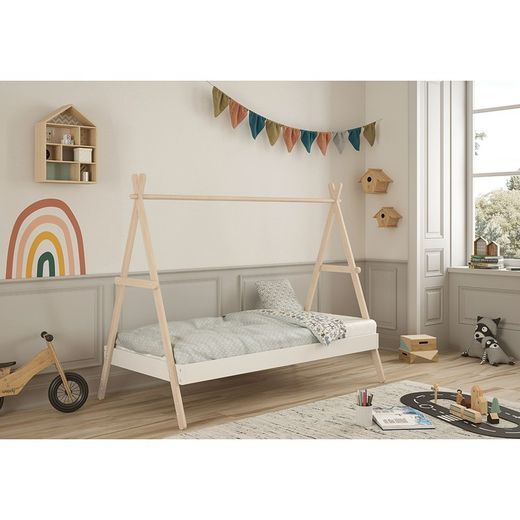 Letto a cabina, 209,4 x 104,5 x 160 cm, in legno di pino bianco e naturale | Collezione Trufa