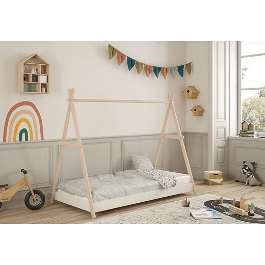 Letto a cabina, 209,4 x 104,5 x 160 cm, in legno di pino bianco e naturale | Collezione Trufa