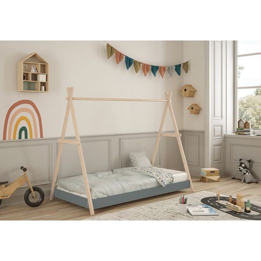 Letto a capanna, 209,4 x 104,5 x 160 cm, in legno di pino verde e naturale | Collezione Trufa