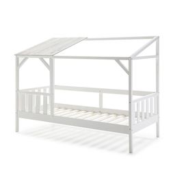 Cama cabaña, 210 x 99,1 x 161,9 cm, de madera de pino en blanco  | Colección Amon