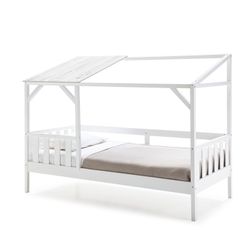 Cama cabaña, 210 x 99,1 x 161,9 cm, de madera de pino en blanco  | Colección Amon