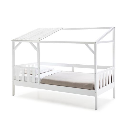 Cama cabaña, 210 x 99,1 x 161,9 cm, de madera de pino en blanco  | Colección Amon