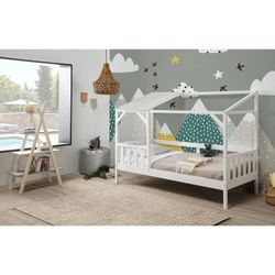 Cama cabaña, 210 x 99,1 x 161,9 cm, de madera de pino en blanco  | Colección Amon