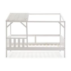 Cama cabaña, 210 x 99,1 x 161,9 cm, de madera de pino en blanco  | Colección Amon