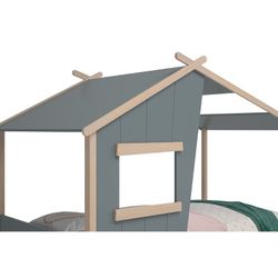 Letto a casetta, 215,4 x 103 x 158,5 cm, in legno verde e naturale | Collezione Luba