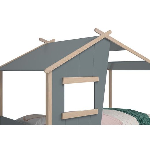 Letto a casetta, 215,4 x 103 x 158,5 cm, in legno verde e naturale | Collezione Luba