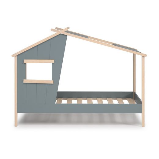 Letto a casetta, 215,4 x 103 x 158,5 cm, in legno verde e naturale | Collezione Luba