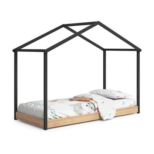 Letto a capanna, 216,2 x 102 x 163,7 cm, in legno antracite e rovere naturale | Collezione Montessori Arthur