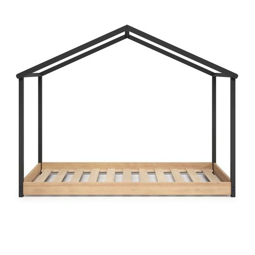 Letto a capanna, 216,2 x 102 x 163,7 cm, in legno antracite e rovere naturale | Collezione Montessori Arthur