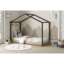 Letto a capanna, 216,2 x 102 x 163,7 cm, in legno antracite e rovere naturale | Collezione Montessori Arthur