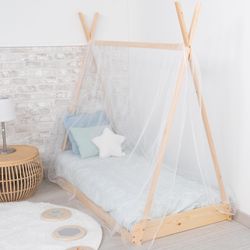 Letto a capanna, 75 x 150,5 x 138 cm, in legno di pino naturale | Collezione Tipi Dreams