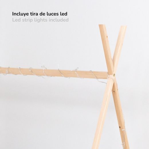 Letto a capanna, 75 x 150,5 x 138 cm, in legno di pino naturale | Collezione Tipi Dreams