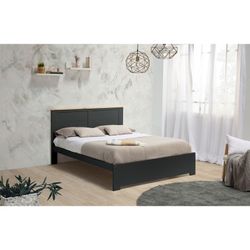 Cama con somier de 140 cm, 197,7 x 152,2 x 100 cm, de madera en antracita  | Colección Akira