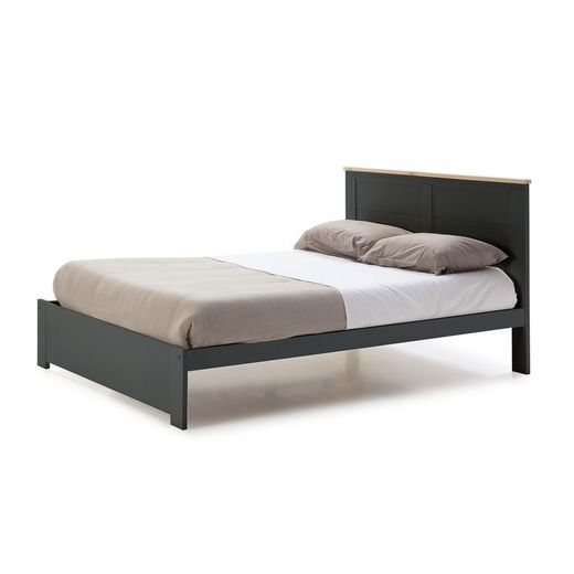 Cama con somier de 140 cm, 197,7 x 152,2 x 100 cm, de madera en antracita  | Colección Akira