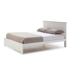 Cama con somier de 140 cm, 197,7 x 152,2 x 100 cm, de madera en blanco y natural  | Colección Akira