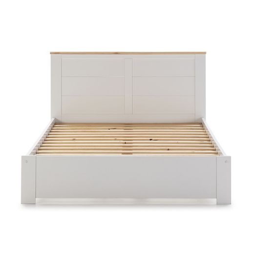 Cama con somier de 140 cm, 197,7 x 152,2 x 100 cm, de madera en blanco y natural  | Colección Akira