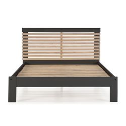 Cama con somier de 140 cm, 197,7 x 153,2 x 100 cm, de madera en antracita y natural  | Colección Vectra