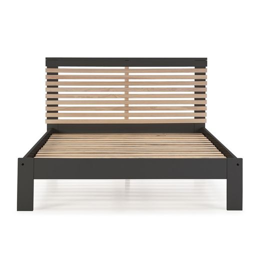 Cama con somier de 140 cm, 197,7 x 153,2 x 100 cm, de madera en antracita y natural  | Colección Vectra