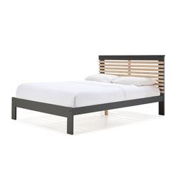 Cama con somier de 140 cm, 197,7 x 153,2 x 100 cm, de madera en antracita y natural  | Colección Vectra