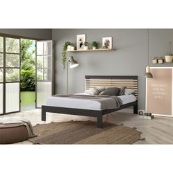 Cama con somier de 140 cm, 197,7 x 153,2 x 100 cm, de madera en antracita y natural  | Colección Vectra