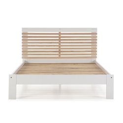 Cama con somier de 140 cm, 197,7 x 153,2 x 100 cm, de madera en blanco y natural  | Colección Vectra
