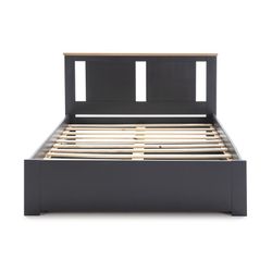 Cama con somier de 140 cm, 198 x 152,3 x 100 cm, de madera en antracita y natural  | Colección Enara