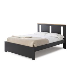Cama con somier de 140 cm, 198 x 152,3 x 100 cm, de madera en antracita y natural  | Colección Enara