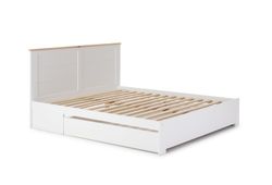 Cama con somier de 140 cm, 198 x 153 x 100 cm, de madera en blanco  | Colección Gabi