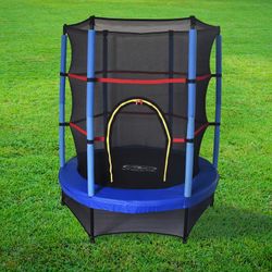 Trampolino con rete, 140 x 140 x 160 cm, in acciaio, PVC e schiuma multicolore | Collezione Happy Jump