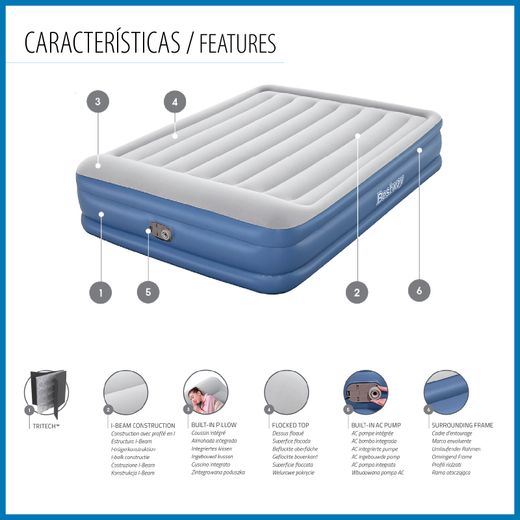 Cama hinchable doble Bestway Tritech con bomba integrada y tratamiento anti-bacterias