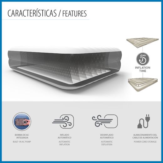 Lit Gonflable Bestway Tritech Double 203x152x51 cm avec Renfort Périmétral