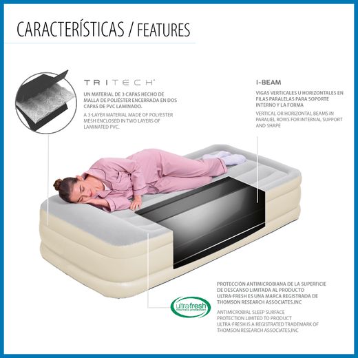 Colchão Inflável Bestway Tritech Individual 191x97x42 cm com Bomba Integrada