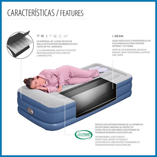 Matelas gonflable Bestway Tritech individuel 191x97x46 cm avec bordure renforcée