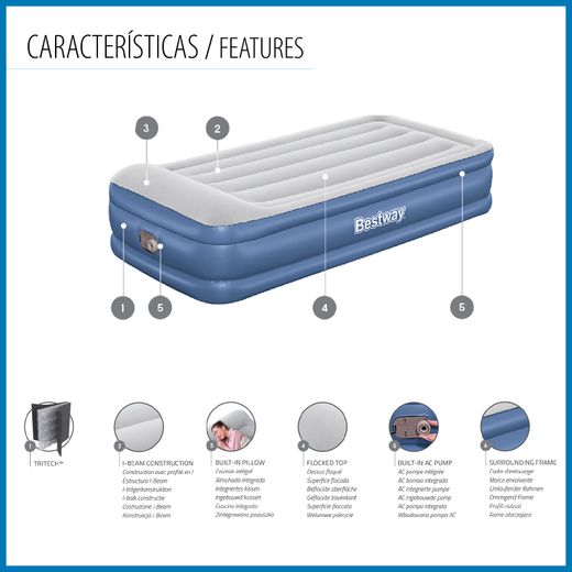 Matelas gonflable Bestway Tritech individuel 191x97x46 cm avec bordure renforcée