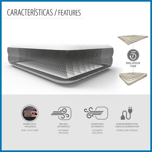 Cama Inflável Bestway Tritech Individual 191x97x46 cm Cinza