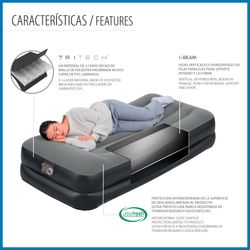 Cama Inflável Bestway Tritech Individual 191x97x46 cm Cinza