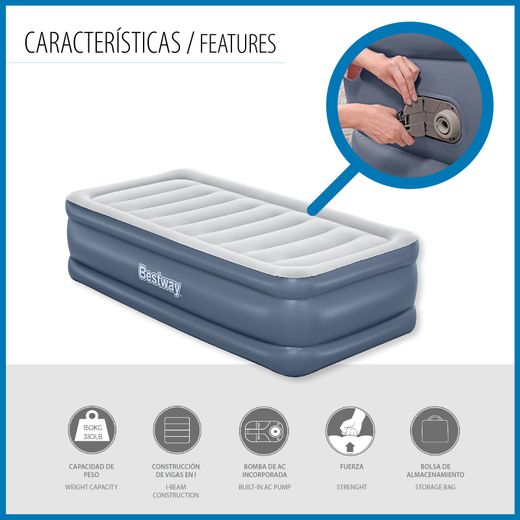 Colchão Inflável Bestway Tritech Individual 191x97x51 cm com Reforço Periférico