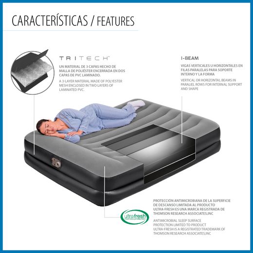 Colchão inflável duplo Bestway Tritech 203x152x46 cm com bomba integrada